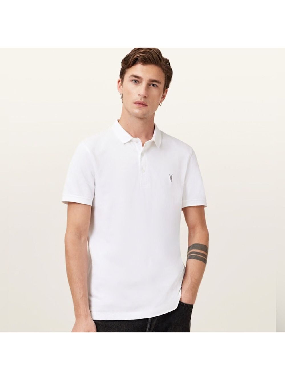 ALL SAINTS REFORM SHORT SLEEVE POLO SHIRT WHITE MENS SZ MEDIUM